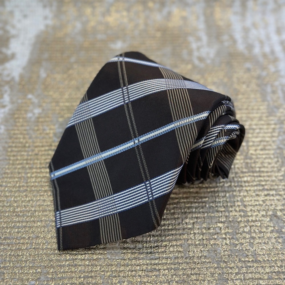 BANANA REPUBLIC Men's Brown Cream Gold & Blue Silk Necktie Business Career Work